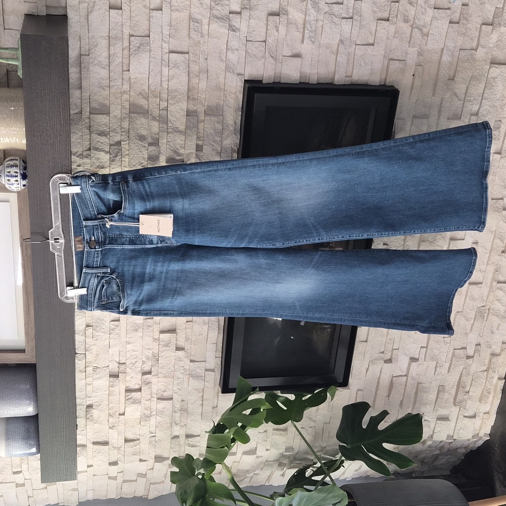 MOTHER High-Waist Wide Leg Jeans in Medium Blue - Picture 6 of 9
